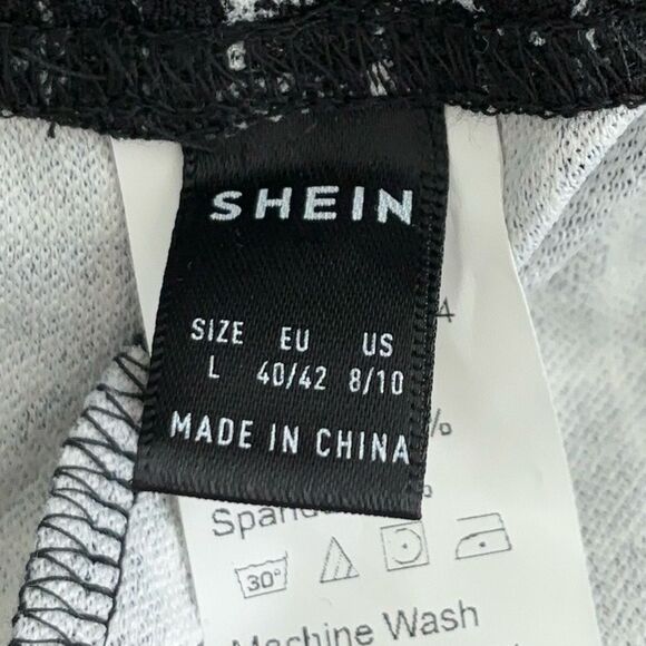 SHEIN Black White Houndstooth Check Leggings | Size L - Picture 7 of 9